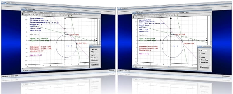 MathProf - Kreis - Punkt - Tangente - Normale - Polare - Berührungspunkt - Durchmesser - Umfang - Sehnenlänge - Kreisfläche - Lagebeziehung - Berührpunkt - Kreisquerschnitt - Berechnen - Mittelpunkt - Graph - Koordinaten - Grafisch - Bild - Sehnenlänge - Sehne - Grafik - Darstellung - Präsentation - Berechnung - Darstellen - Plotten - Plotter - Formel - Rechner - Bestimmen - Zeichnen - Graph - Grafik