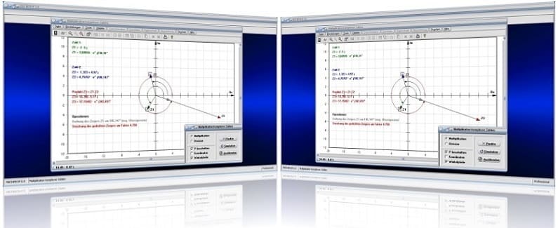 MathProf - Komplexe Zahlen - Division - Multiplikation - Zeigerdiagramm - Zeiger - Multiplizieren - Dividieren - Imaginäre Zahlen - Komplexer Quotient - Komplexes Produkt   - Komplexe Zeiger - Koordinaten - Plotten - Graph - Grafisch - Bilder - Bildlich - Darstellung - Rechner - Plotter - Berechnung - Darstellen