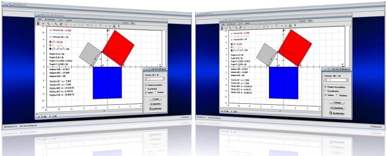 MathProf - Satz des Pythagoras - Lehrsatz - Pythagoras - Flächensatz - Flächeninhalt - Rechter Winkel - Kathete - Hypotenuse - Ankathete - Gegenkathete - Hypotenusenquadrat - Kathetenquadrat - Graph - Plotter - Rechner - Formel - Grafisch - Darstellung - Berechnen - Darstellen