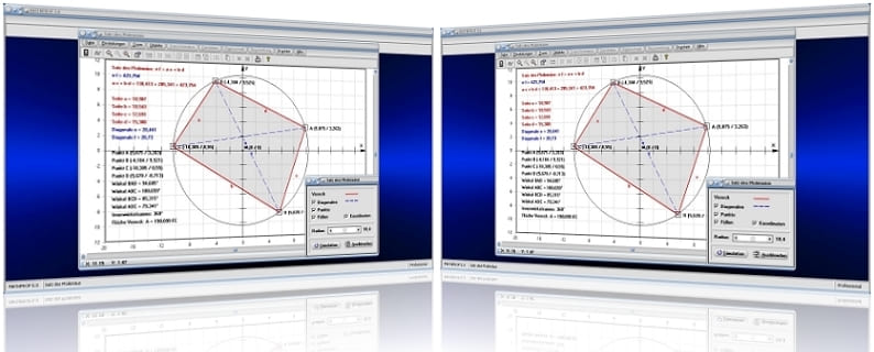 MathProf - Ptolemäus-Satz - Sehnenviereck - Tangentenvieleck - Eigenschaften - Flächeninhalt - Innenwinkel - Graph - Grafisch - Bilder - Darstellung - Berechnung -   Darstellen - Diagonalen - Fläche - Winkel - Mittelpunkt - Umkreis - Gegenüberliegende Winkel - Viereck - Rechner - Kreis