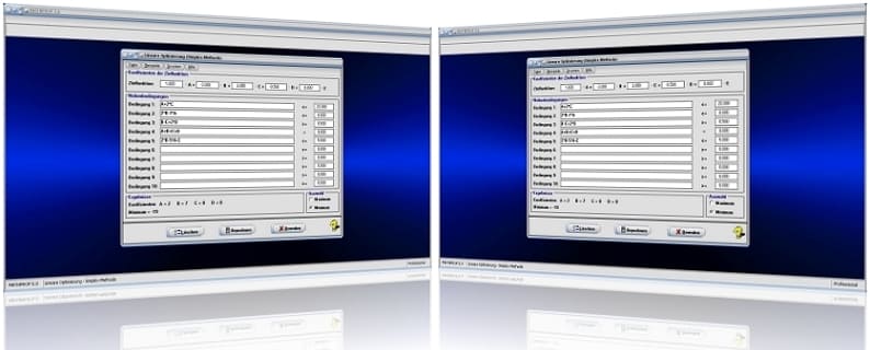 MathProf - Simplex - Verfahren - Algorithmus - Methode - Maximierung - Minimierung - Minimum - Maximum - Bedingungen - Koeffizienten - Optimierungsverfahren - Rechnerisch - Lösen - Lösung - Verfahren - Rechner - Berechnen - Bestimmen - Zielfunktion - Minimierungsproblem - Maximierungsproblem