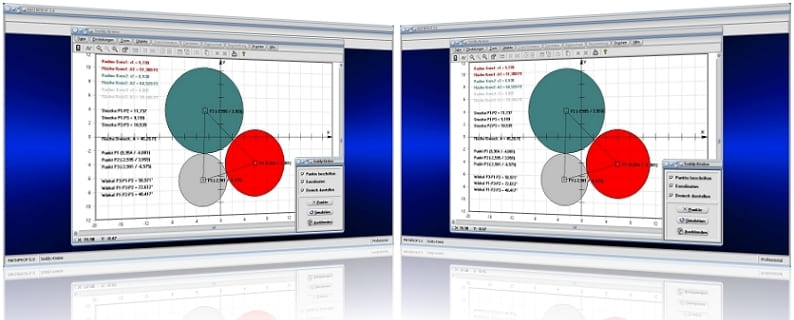 MathProf - Berührende Kreise - Drei Kreise - Tangierende Kreise - Dreieck - Kreise in einem Kreis - Touching circles - Bild - Darstellung - Berechnen - Darstellen - Rechner - Plotten - Graph - Strecken 