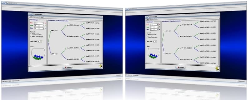 MathProf - Urnenmodell - Rechner - Urnenmodelle - Urne - Modell - Multiplikationsregel - Mit Zurücklegen - Ohne Zurücklegen - Tabelle - Berechnung - Darstellen - Formeln - Rechner - Berechnen - Graph - Plotter - Auswertung - Möglichkeitent - Ziehungen - Wahrscheinlichkeit 