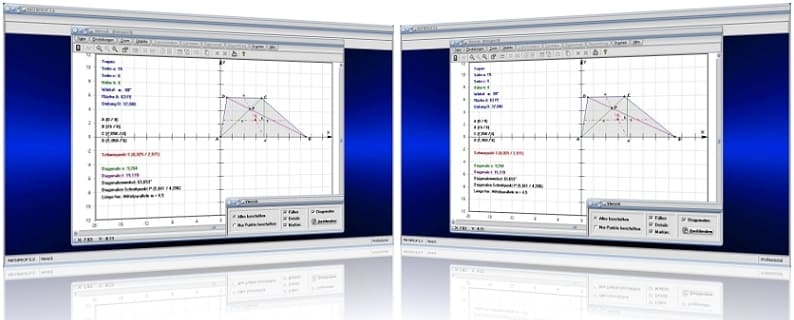 MathProf - Rechteck - Quadrat - Parallelogramm - Trapez - Drachenviereck - Rhombus - Raute - Diagonalen - Seitenlänge - Winkelsumme - Diagonale - Winkel - Umfang - Eigenschaften - Mittellinie - Rechner - Zeichnen - Graph - Formel - Berechnen - Plotten - Plotter - Grafisch - Bild - Grafik - Winkelberechnung - Mittelpunkt - Länge - Breite - Höhe