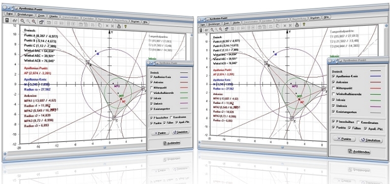 MathProf - Apollonius-Punkt - Dreieck - Umfang - Apollonius-Kreis - Eigenschaften - Winkel - Berechnen - Trigonometrie - Winkelhalbierende - Geometrie - Kreistangente - Ankreis - Beispiel - Grafik - Darstellung - Berechnung - Zeichnen - Darstellen