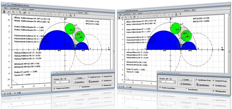 MathProf - Archimedische Kreise - Kreise im Kreis - Halbkreis - Apollonius-Kreis - Halbkreisbogen - Bankoffkreis - Tangierende Kreise - Darstellen - Plotten - Graph - Rechner - Berechnen - Grafik - Zeichnen - Plotter