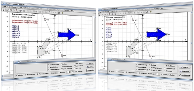 MathProf - Bildfigur - Spiegelfigur - Verschiebung - Punktspiegelung - Geradenspiegelung - Achsenspiegelung - Streckung - Drehung - Drehstreckung - Polygon - Abbildungsmatrix - Beispiel - Stauchung - Formel - Transformation - Spiegelachse - Spiegelpunkt - Spiegelgerade - Streckfaktor - Streckzentrum - Rechner - Berechnen