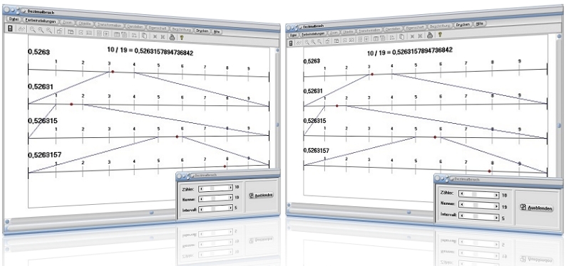 MathProf - Dezimalbruch - Dezimalbrüche - Intervallschachtelung - Gewöhnlicher Bruch - Gemeiner Bruch - Gemeine Brüche - Kommazahl - Kommazahlen - Dezimalzahlen - Umwandeln - Umwandlung - Umrechnen - Umrechnung - Bilden - Regeln - Dezimalbruchentwicklung - Dezimaldarstellung - Brüche - Zahl - Intervall - Rechner - Berechnen