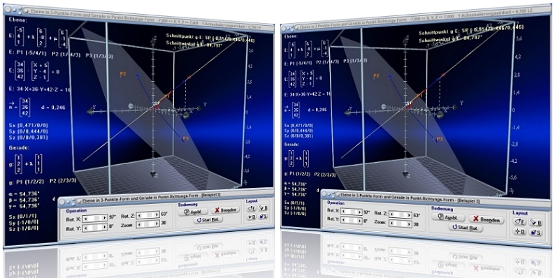 MathProf - Ebene - Drei Punkte - Gerade - Schnittpunkt - Windschief - Lagebeziehung Gerade - Ebene - Spurpunkte - Abstand - Gerade - Punkt  - Ebenen im Raum - Ebenengleichung - Durchstoßpunkt -Schnittpunkt Gerade Ebene - Vektorgeometrie - Abstand Ebene Gerade - Punkt und Ebene im Raum - Ebene durch 3 Punkte - Dreidimensional - 3D - Simulator - Schnitt Ebene Gerade - Lagebeziehung Punkt-Ebene - Richtungsvektor einer Ebene - Ortsvektor einer Ebene - Lotvektor - Normalenvektor einer Ebene - Spurpunkte berechnen - Lotgerade  - Abstand - Ursprung - Abstandsberechnung - Lage Gerade-Ebene - Rechner - Berechnen