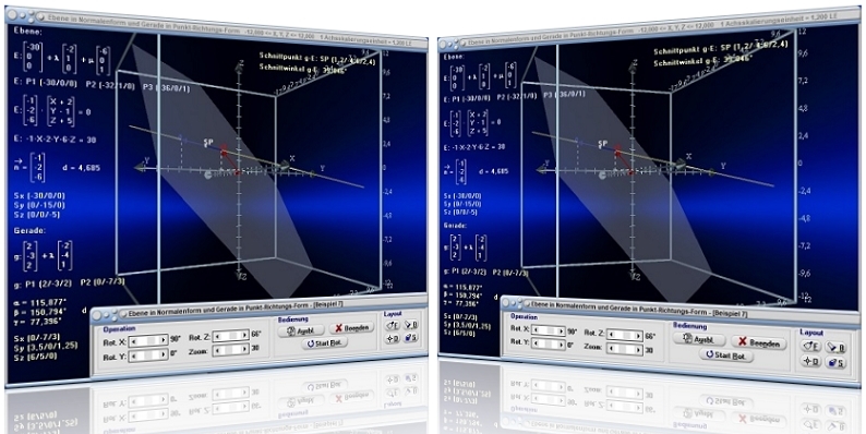MathProf - Ebene - Normalenform - Gerade - Normalform - Normalengleichung einer Ebene - Ebene in Normalform - Ebene - Gerade - Normalenform einer Ebenengleichung - Schnittpunkt - Koordinatenebenen - Gemeinsame Punkte - Ebenengleichung in Normalenform - Distanz - Lotgerade - Abstandsberechnung - Abstand - Lage - Durchstoßpunkt  - Spurpunkte - Rechner - Berechnen