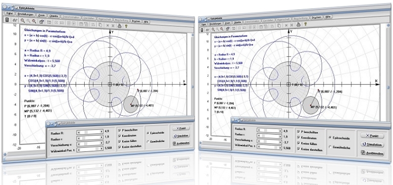 MathProf - Epizykloide - Rollkurve - Gleichung - Integral - Kurve - Länge - Simulation - Winkel - Beispiel - Parameterdarstellung - Darstellen - Plotten - Graph - Rechner - Berechnen - Grafik - Zeichnen - Plotter