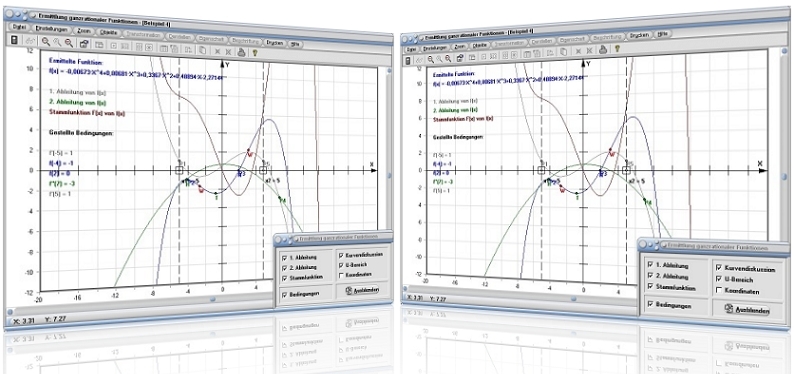 MathProf - Ganzrationale Funktion - Polynom - Bestimmen - Ermitteln - Gleichung - Lösen - Eigenschaften - Punkte - Ableitung - Koeffizienten - Beispiel - Ableitungsfunktion - Bedingungen - Funktion 2. Grades - Funktion 3. Grades - Funktion 4. Grades - Funktion 5. Grades - Rechner - Berechnen