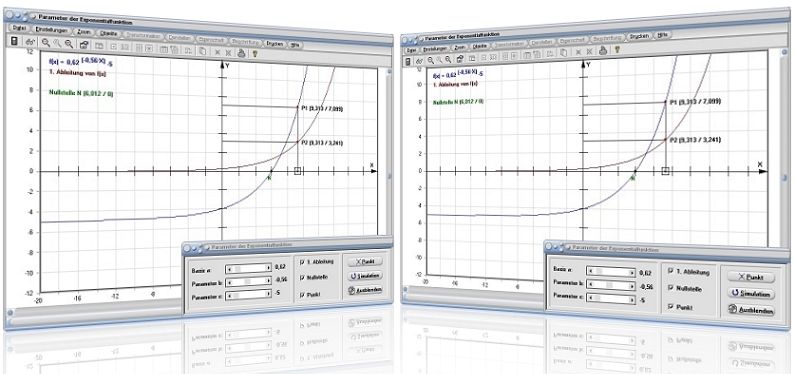 MathProf - Exponentialfunktionen - Exponentialgleichungen - Exponentielle Funktion - Exponentialkurve - Exponent - Exponential - Exp Funktion - Ungerade Exponenten - Gerade Exponenten - Strecken - Stauchen - Nullstellen - Parameter - Ableiten - Funktionswerte - Darstellen - Plotten - Zeichnen - Plotter - Rechner - Berechnen - Schaubild