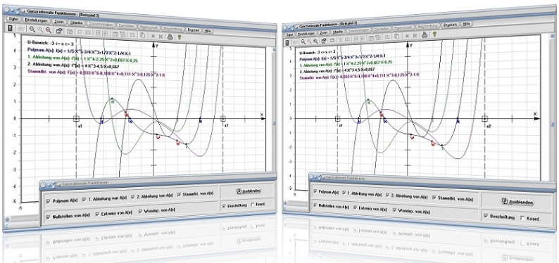 MathProf - Ganzrationale Funktionen - Polynome - Polynomfunktion - Polynomdivision - Polynomgleichung - Polynommultiplikation - Polynome addieren - Polynome multiplizieren - Linearfaktoren - Linearfaktorzerlegung - Linearfaktordarstellung - Darstellen - Ableiten - Ableitung - Nullstellen - Rechner - Berechnen 