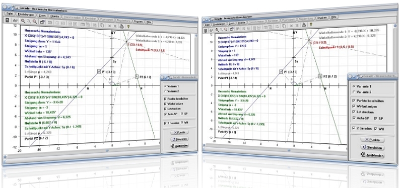 MathProf - Gerade - Hessesche Normalenform - Lotlänge - Lotfußpunkt - Neigung - Geradengleichung - Geradengleichungen - Steigung - Funktion - Nullstelle - Beispiel - Achsenschnittpunkte - Nullstelle - Steigungswinkel - Winkel - Hessesche Normalform - Lineare Funktionen - Plotten - Grafisch - Rechner - Grafik - Plotter