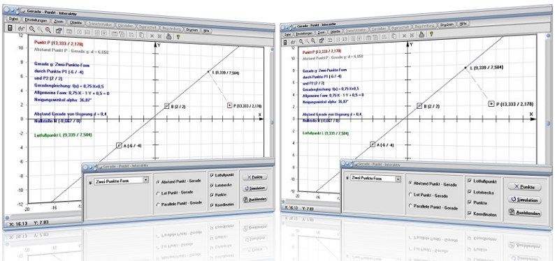 MathProf - Punkt - Parallele Gerade - Abstand - Lotfußpunkt - Nullstelle - Gleichung - Gerade - Parallele - Lagebeziehung Punkt - Lineare Funktionen - Steigung - Geradengleichung - Lotgerade - Darstellen - Plotten - Graph - Rechner - Berechnen - Grafik - Zeichnen - Plotter