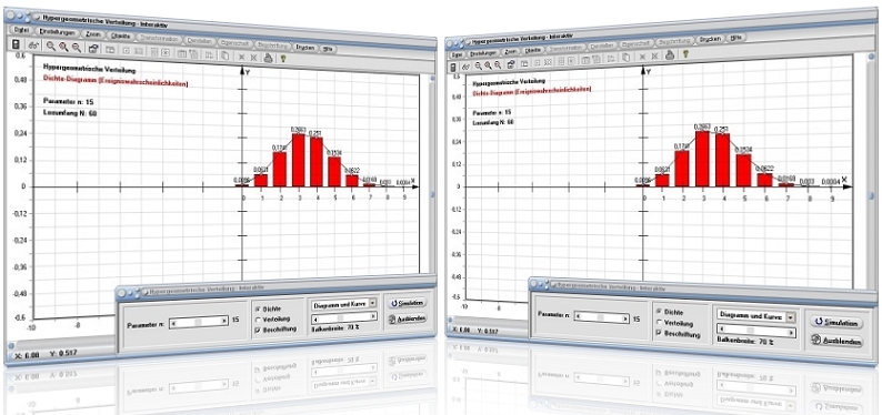 MathProf - Hypergeometrische Verteilung - Berechnen - Diagramm - Eigenschaften - Grafisch - Beispiel - Histogramm - Erwartungswert - Zufallsgröße - Dichte - Dichtefunktion - Parameter - Wahrscheinlichkeitsdichte - Darstellen