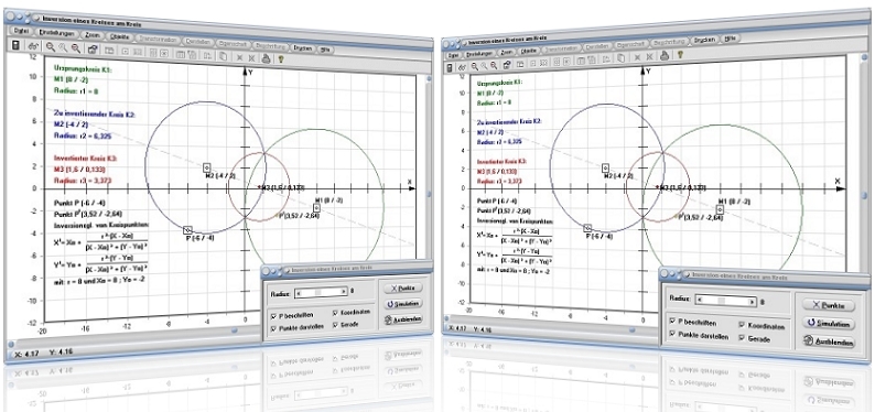 MathProf - Inversion eines Kreises am Kreis - Inversion - Invers - Kreise - Kreisspiegelung - Kreisspiegelung am Kreis - Inversion Kreis Kreis - Konstruktion - Inversion am Kreis - Darstellen - Plotten - Graph - Rechner - Berechnen - Grafik - Zeichnen - Plotter