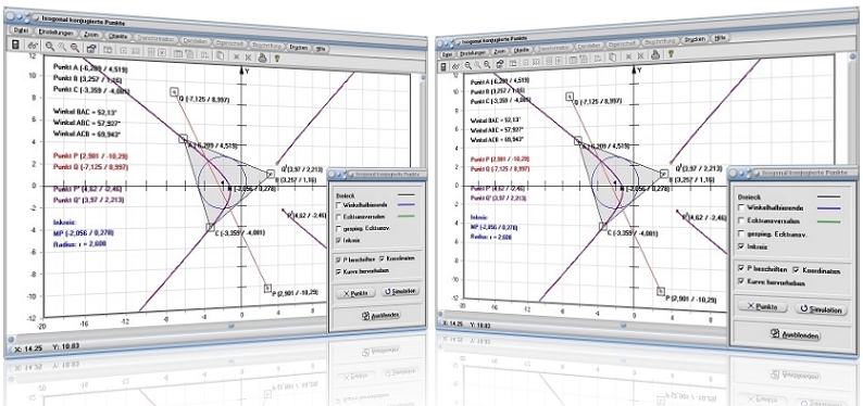 MathProf - Isogonal konjugierte Punkte - Dreieck - Zeichnen - Flächeninhalt - Dreiecksberechnung - Winkel - Inkreis - Umkreis - Höhen - Seitenhalbierende - Beispiel