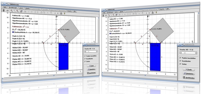 MathProf - Kathetensatz - Scherung - Definition - Flächeninhalt - Rechteck - Formel - Plot - Beweis - Flächensätze - Darstellung - Berechnung - Erklärung - Beschreibung - Berechnen - Winkel - Darstellen - Graph - Zeichnen - Animation - Beispiel - Grafisch - Bild - Grafik - Rechner