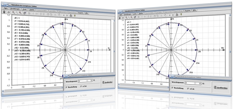 MathProf - Einheitskreis - Gaußsche Zahlenebene - Komplexe Zahlenebene - Komplexe Zahlen - Komplexe Einheitswurzel - Realteil - Imaginärteil - Graph - Grafisch - Rechner - Definition - Präsentation - Darstellung - Plotter - Grafik - Berechnung - Darstellen - Berechnen