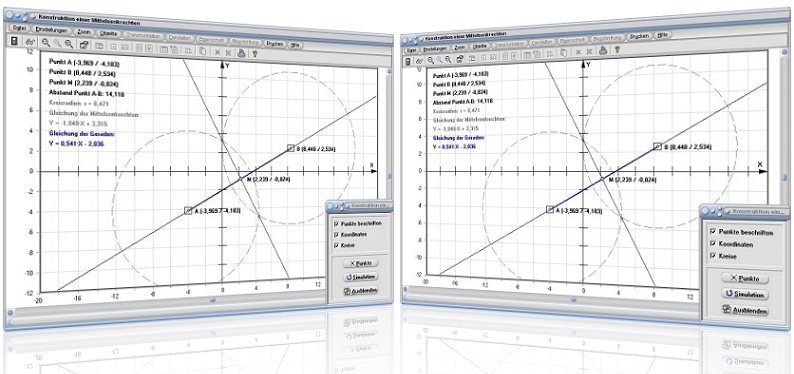 MathProf - Mittelsenkrechte - Strecke - Schnittpunkt - Konstruktion - Konstruieren - Mittelpunkt einer Strecke - Lotrechte - Darstellen - Plotten - Graph - Rechner - Berechnen - Grafik - Zeichnen - Plotter - Strecke - Zirkel - Kreis - Lot - Beispiel