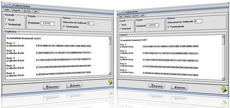 MathProf - P-adische Zahlen - P-adische Zahlendarstellung - P-adischer Bruch - Zahlenumwandlung - Endliche Dezimalzahlen - Unendliche Dezimalzahlen - Periodischer Bruch - Periodische Dezimalzahlen - Umrechnen - Umrechnung - Basis - Rechner - Tabelle - Liste - Berechnen