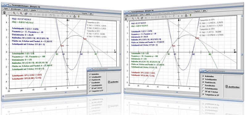 MathProf - Parabel - Quadratische Funktion - Gleichung - Parabeln - Parabel durch 3 Punkte - Funktionsgleichung - Produktform - Eigenschaften - Nullstellen - Allgemeine Form - Formel - Quadratische Gleichung - Parabelgleichung - Beispiel - Normalparabel - Quadratische Gleichungen - Stauchung - Streckung - Scheitelpunkt - Scheitelpunktfom - Schnittpunkte - Diskriminante - Darstellen - Rechner - Berechnen