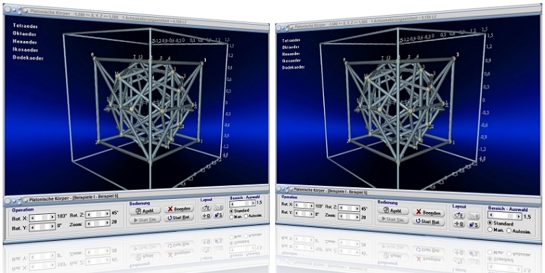 MathProf - Platonische Körper - Reguläre Polyeder - Räumliche Darstellung - Gitter - Modell - Ecken - Kanten - Flächen - Umkugel - Inkugel - Volumen - Winkel - Vielecke - Rauminhalt - Dodekaeder - Duale Körper - Zwölfflächner - Formel - Regelmäßige Polyeder - Darstellen - Rechner - Berechnen