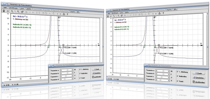 MathProf - Potenzfunktionen - Potenzfunktion - Parameter - Strecken - Nullstelle - Basis - Exponent - Ändern - Analysieren - Darstellen - Plotten - Natürlicher Exponent - Potenzfunktionen mit rationalen Exponenten - Potenzfunktionen mit ungeraden Exponenten - Graph - Formel - Zeichnen - Plotter - Rechner - Berechnen - Schaubild