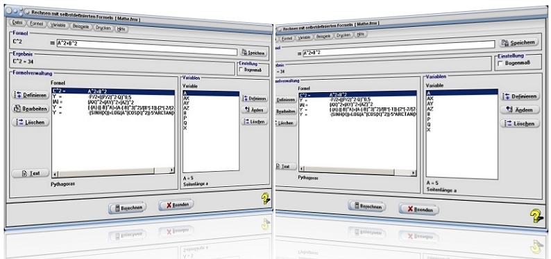 MathProf - Mathematische Formeln - Formel - Variablen - Gleichungen - Rechner - Berechnen - Definieren - Lösung - Formeln erstellen - Formeln lösen - Rechnen - Formeln - Formelberechnung - Formelrechner - Rechnen mit Variablen - Terme - Programm - Software