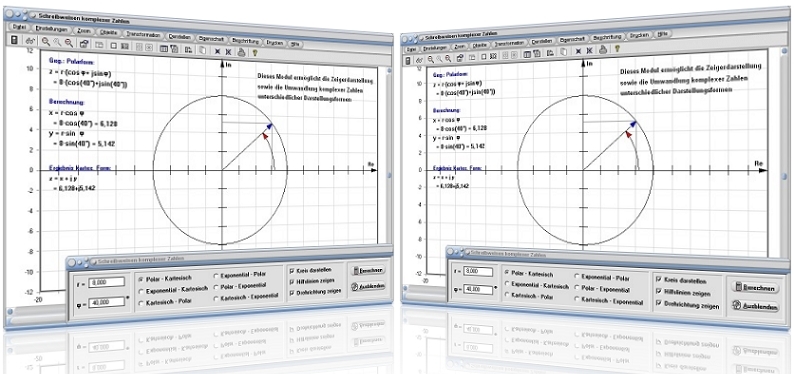 MathProf - Komplexe Zahlen - Polarform - Gaußsche Zahlenebene - Exponentialform - Winkel einer komplexen Zahl - Winkelkoordinaten - Imaginäre Zahlen - Umrechnen - Umwandlung  - Umrechnung - Komplexe Zahlenebene - Komplexe Ebene - Polardarstellung - Polarkoordinatendarstellung - Realteil komplexer Zahlen - Imaginärteil komplexer Zahlen - Argument - Grafisch darstellen - Rechner - Berechnen