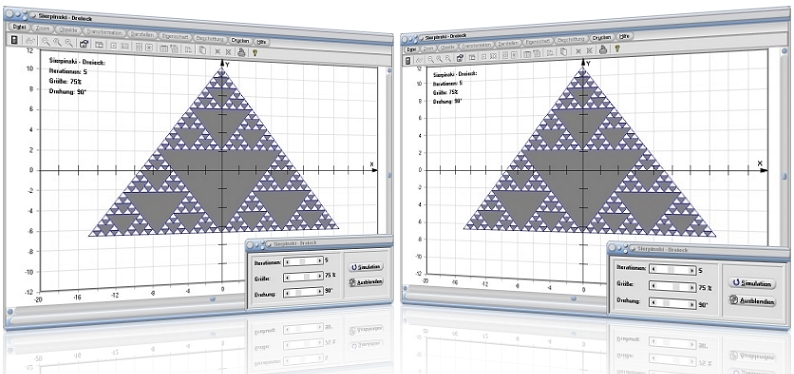 MathProf - Sierpinski-Dreieck - Fraktale - Animation - Fläche - Beispiel - Sierpinski triangle - Flächeninhalt - Grafik - Fläche - Graph - Animation - Formeln - Problem - Rechner - Plotter