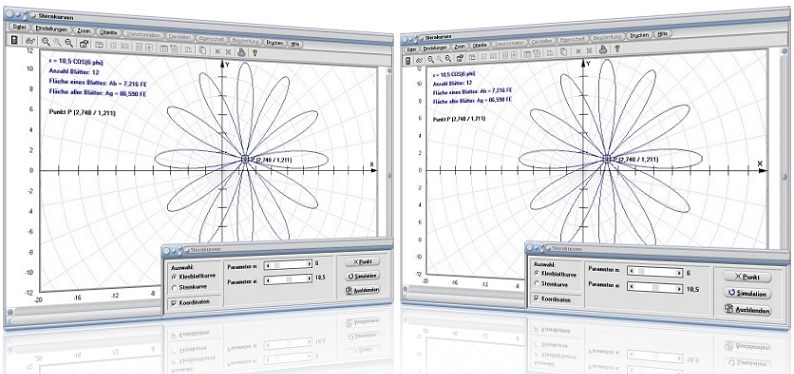 MathProf - Sternkurven - Kleeblatt - Kurve - Sternkurve - Kleeblattkurven - Blätter - Fläche - Blatt - Beispiel - Graph - Plotten - Grafisch - Bilder - Darstellung - Berechnen - Berechnung - Darstellen