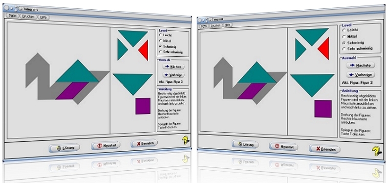 MathProf - Tangram - Spiel - Figuren - Lösungen - Siebenschlau - Aufgaben - Bilder - Zusammengehörende Bilder - Zusammengehörige Bilder - Ordnen - Anordnen - Anordnung - Dreieck - Parallelogramm - Quadrat - Rechteck - Trapez - Formen - Legen - Rechner - Rätsel - Anleitung - Regeln - Geometrie - Lösungen - Puzzle