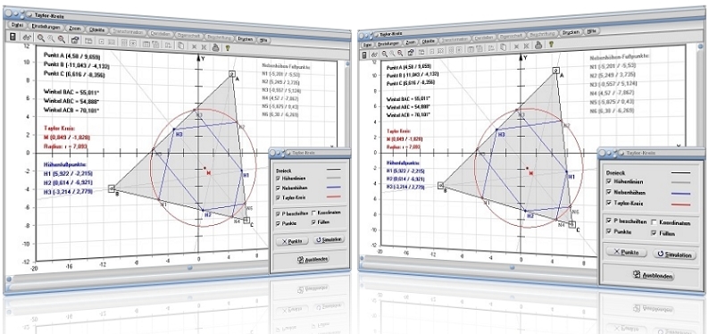 MathProf - Taylor-Kreis - Dreieck - Winkel - Zeichnen - Flächeninhalt - Dreiecksberechnung - Winkel - Inkreis - Umkreis - Höhen - Seitenhalbierende - Höhenlinien - Beispiel - Darstellen - Graph - Rechner - Grafik