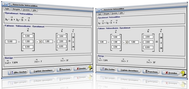 MathProf - Vektorrechnung - Vektoren addieren - Vektoren subtrahieren - Vektoren skalieren - Skalare - Differenzvektor - Vektorielle Addition - Vektorielle Subtraktion - Vektoren - Operatoren - Operationen - Addieren - Subtrahieren - Rechner - Berechnen