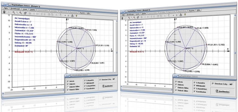 MathProf - Vieleck - Regelmäßiges Vieleck - N-Eck - Flächeninhalt - Beispiel - Regelmäßige Vielecke - Vielecke - Inkreis - Umkreis - Polygon - Seitenlänge - Innenwinkelsumme - Diagonalen - Regelmäßiges Polygon - Diagonale - Basiswinkel - Winkelsumme - Winkel  - Innenwinkel - Berechnen - Rechner - Beispiel - Schwerpunkt - Segmentfläche