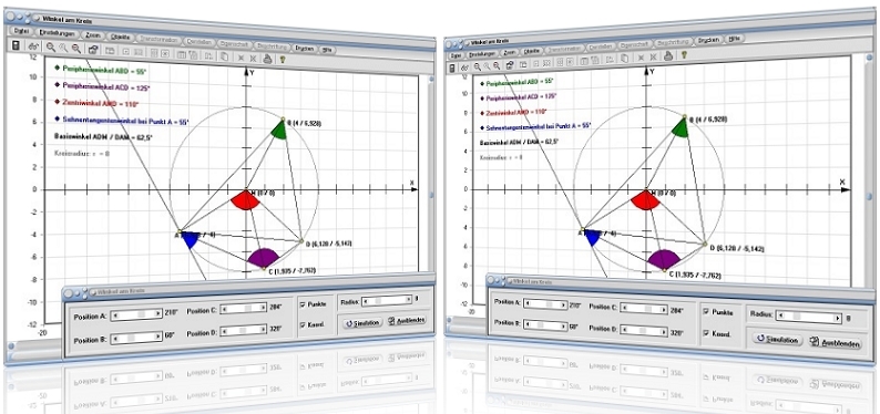 MathProf - Winkel im Kreis - Winkelsumme - Kreiswinkel - Kreis - Winkel - Winkelsatz - Winkelberechnungen am Kreis - Umfangswinkel - Peripheriewinkel - Zentriwinkel - Sehnenwinkel - Sehnentangentenwinkel - Basiswinkel - Darstellen - Graph - Rechner - Berechnen