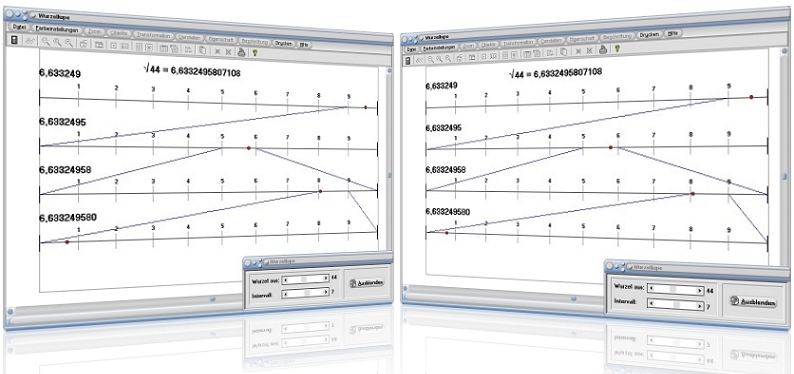 MathProf - Wurzellupe - Wurzel - Wurzel ziehen - Regeln - Rechenregeln - Grundlagen - Multiplikation - Division - Wurzeln addieren - Wurzeln subtrahieren - Wurzeln multiplizieren - Wurzeln dividieren - Wurzeln potenzieren - Wurzeln radizieren - Intervall - Intervallschachtelung - Wurzelrechnung - Radizieren - Definition - Rechner - Berechnen