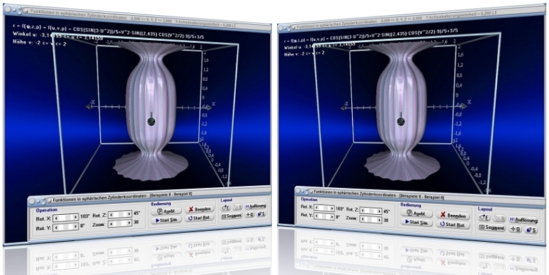 MathProf - Zylinderkoordinaten - Funktionen - 3D - Flächenfunktion - Zylinderkoordinatensystem - Flächenelement - Beispiel - Rechner - 3D-Funktionen - Funktionsplot - 3D-Flächen - Plotter - Grafisch - Darstellen - Plotten - Graph - Grafik - Zeichnen