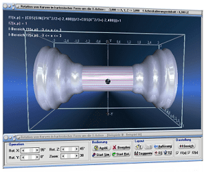 MathProf - Rotation - x-Achse - Integral - Rotationskörper - Körper - Grafik - Raum - Räumlich - Volumen - Parameter - Rotationssymmetrische Körper - Plot - Rechner - Berechnen