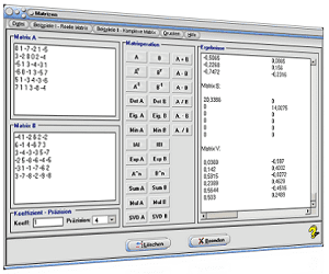 MathProf - Matrizen - Matrix - Determinante - Eigenwert - Eigenvektor - Determinanten - Eigenwerte - Eigenvektoren - Eigenwertberechnung - Eigenwertbestimmung -  Inverse Matrix - Addieren - Subtrahieren - Multiplizieren - Dividieren - Transponieren - Potenzieren - Invertieren - Rechner - Berechnen