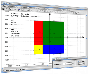 MathProf - Binom - Binomische Formel - Binomische Gleichung - Binomischer Lehrsatz - Binomische Formeln - Erste binomische Formel - Zweite binomische Formel - Quadratische Terme - Binomische Formel grafisch - 1. binomische Formel - 2. binomische Formel - Quadrat - Fläche - Flächeninhalt - Darstellung - Berechnen - Berechnung - Darstellen - Zeichnen - Graph - Grafisch - Lösen - Rechner