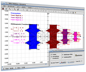 MathProf - Affine Abbildung - Lineare Abbildung - Lineare Algebra - Koordinatentransformation - Affine Operation - Matrix - Abbildungsmatrix - Spiegelungsmatrix - Translationsmatrix - Transformationsmatrix - Projektionsmatrix - Drehmatrizen - Scherungsmatrix - Abbildungsmatrizen - Verschiebungsvektor - Vektor - Drehmatrix - Drehungsmatrix - Bild - Darstellen - Plotten - Graph - Rechner - Berechnen - Grafik - Zeichnen - Plotter