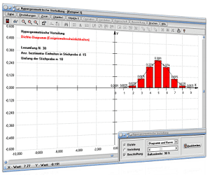 MathProf - Hypergeometrische Verteilung - Hypergeometrische Wahrscheinlichkeit - Hypergeometrisch - Verteilung - Tabelle - Diagramm - Dichte - Histogramm - Erwartungswert - Berechnung - Dichtefunktion - Darstellen - Plotten - Graph - Rechner - Berechnen - Plotter