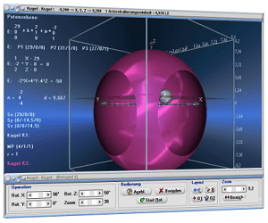MathProf - Kugeln - Berührpunkt - Kugel berechnen - Potenzebene einer Kugel - Lage zweier Kugeln - Formel - Schnitt zweier Kugeln - Gegenseitige Lage von Kugeln - Kugelgleichungen - Kugelberechnung - Plotten - Graph - Rechner - Berechnen - Grafik - Zeichnen - Plotter