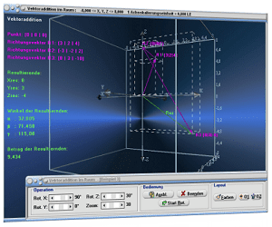 MathProf - Vektoren - Grafische Addition - Vektorgeometrie - Vektorrechnung im Raum - Dreidimensional - 3D - Vektoren addieren - Vektoren berechnen - Dreidimensionale Vektoren - Ortsvektor - Vektorsumme - Richtungsvektoren - Winkel im Raum - Winkelberechnungen - Vektoren im Raum - Bild - Darstellen - Plotten - Graph - Rechner - Berechnen - Grafik - Zeichnen - Plotter