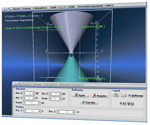 MathProf - Rotationshyperboloid - Quadriken - Kegelschnitt - Rechner - Bild - Darstellen - Plotten - Graph - Rechner - Berechnen - Grafik - Zeichnen - Plotter - 3D-Plots - 3D - Kegelschnittgleichung - Hyperboloide