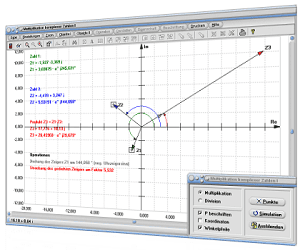 MathProf - Division komplexer Zahlen - Multiplikation komplexer Zahlen - Zeigerdiagramm - Zeiger - Komplexe Zahlen - Multiplizieren - Dividieren - Imaginäre Zahlen multiplizieren - Imaginäre Zahlen dividieren - Komplexes Produkt - Komplexer Quotient - Bild - Darstellen - Plotten - Graph - Rechner - Berechnen - Grafik - Zeichnen - Plotter